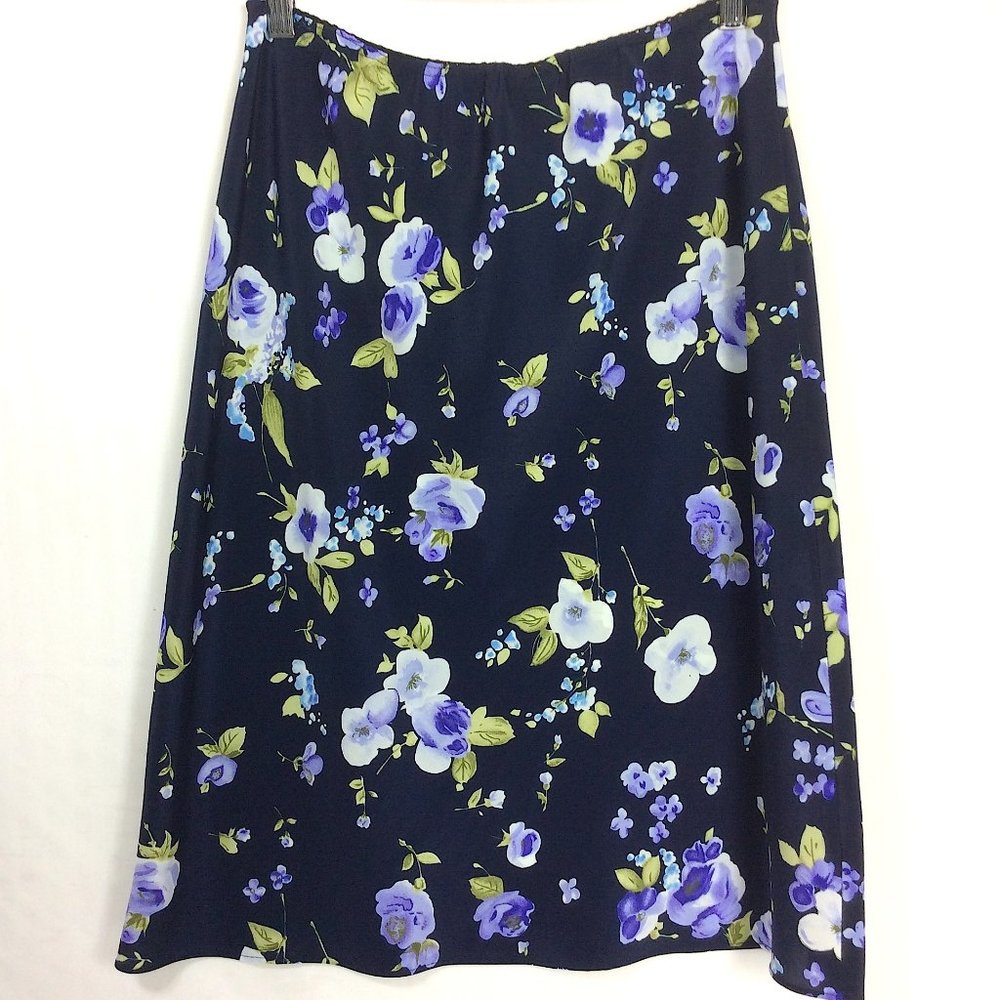 4/$25 Stephanie Parks Floral Print Skirt Blue Sz Medium